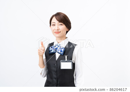 Middle woman at reception, vest, scarf (white background) 86204617