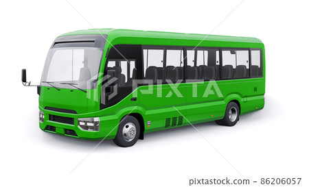 Small green bus for urban and suburban for travel. Car with empty body for design and advertising. 3d illustration Small green bus for urban and suburban for travel. Car with empty body for design and advertising. 3d illustration 86206057