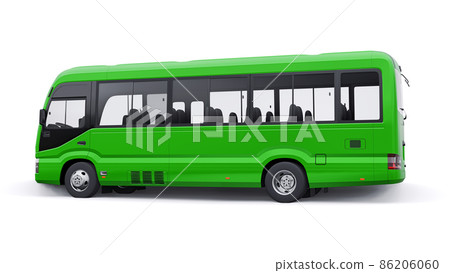Small green bus for urban and suburban for travel. Car with empty body for design and advertising. 3d illustration 86206060