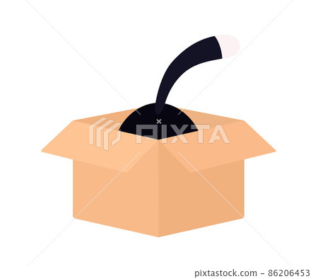 Funny black cat sits in box on white background 86206453