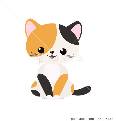 Cute tricolor kawaii cat sitting isolated on white background Cute tricolor kawaii cat sitting isolated on white background 86206458