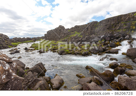 Oxararfoss waterfall summer day view, Thingvellir, Iceland Oxararfoss waterfall summer day view, Thingvellir, Iceland 86206728