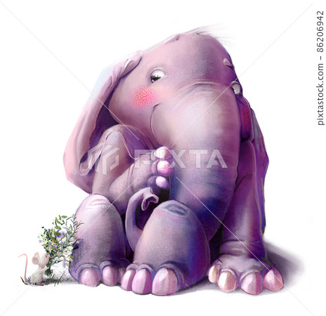 cute cartoon elephant with little white mouse cute cartoon elephant with little white mouse 86206942