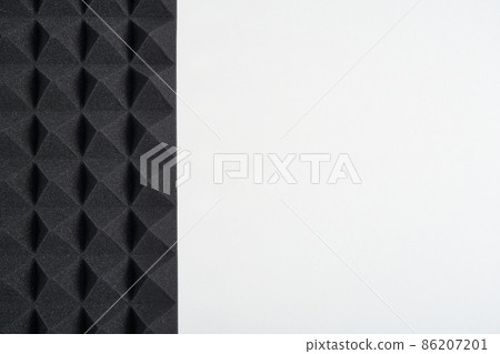 Music, blogging concept background. Acoustic foam panel on white background with copy space, flat lay Music, blogging concept background. Acoustic foam panel on white background with copy space, flat lay 86207201