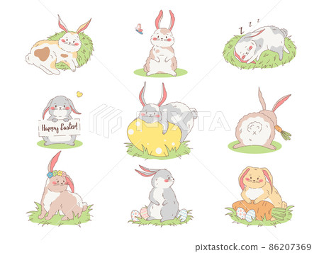 Cute Vector bunnies set. Easter cartoon high quality illustrations. Cute Vector bunnies set. Easter cartoon high quality illustrations. 86207369