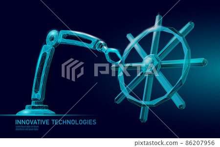 Wheel helm computer developer app concept. Business digital open source program. Data coding steering 3D low polygonal vector line illustration 86207956