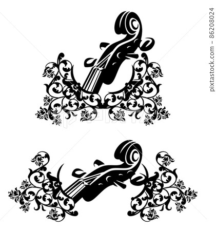 classical music vector black and white heraldic emblem with violin instrument and rose flowers classical music vector black and white heraldic emblem with violin instrument and rose flowers 86208024