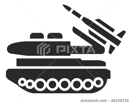 Rocket artillery vehicle on chain track. Military transport 86208536
