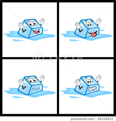 Melting Ice cube character with eyes and smile. Simple Vector illustration set isolated on white background. Melting Ice cube character with eyes and smile. Simple Vector illustration set isolated on white background. 86208852