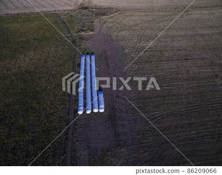 Silo bag, grain storage in La Pampa, Argentina 86209066