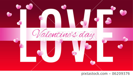 Valentine's day. Vector illustration. 3d pink paper hearts with word love. Cute love sale banner or greeting card on isolated red background Valentine's day. Vector illustration. 3d pink paper hearts with word love. Cute love sale banner or greeting card on isolated red background 86209376