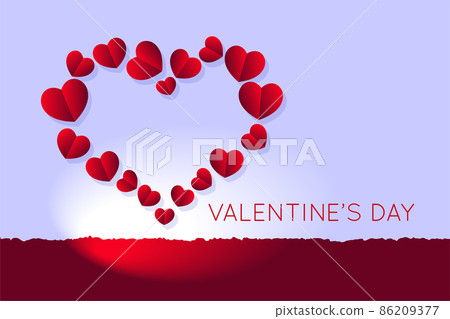 Valentine's day. Vector illustration. 3d red paper hearts in the shape of a big heart on a delicate lilac background. Cute love sale banner or greeting card on isolated background Valentine's day. Vector illustration. 3d red paper hearts in the shape of a big heart on a delicate lilac background. Cute love sale banner or greeting card on isolated background 86209377