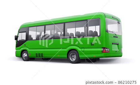 Small green bus for urban and suburban for travel. Car with empty body for design and advertising. 3d illustration Small green bus for urban and suburban for travel. Car with empty body for design and advertising. 3d illustration 86210275
