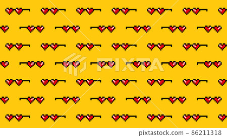 Hearts pixel sunglasses seamless pattern on yellow Hearts pixel sunglasses seamless pattern on yellow 86211318