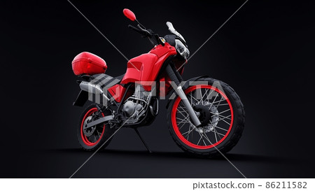 Red lightweight touristic enduro motorcycle on black. 3d illustration 86211582