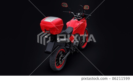 Red lightweight touristic enduro motorcycle on black. 3d illustration Red lightweight touristic enduro motorcycle on black. 3d illustration 86211599