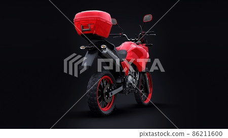 Red lightweight touristic enduro motorcycle on black. 3d illustration Red lightweight touristic enduro motorcycle on black. 3d illustration 86211600