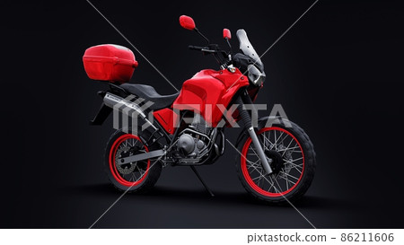 Red lightweight touristic enduro motorcycle on black. 3d illustration Red lightweight touristic enduro motorcycle on black. 3d illustration 86211606