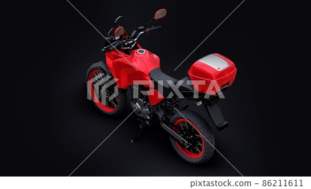 Red lightweight touristic enduro motorcycle on black. 3d illustration Red lightweight touristic enduro motorcycle on black. 3d illustration 86211611