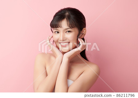 Beautiful young asian woman with clean fresh skin on pink background, Face care, Facial treatment, Beautiful young asian woman with clean fresh skin on pink background, Face care, Facial treatment, 86211796