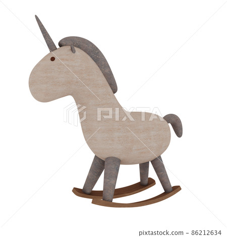 Rocking Wooden Toy Unicorn. 3d Illustration. Isolated on White Background. Rocking Wooden Toy Unicorn. 3d Illustration. Isolated on White Background. 86212634