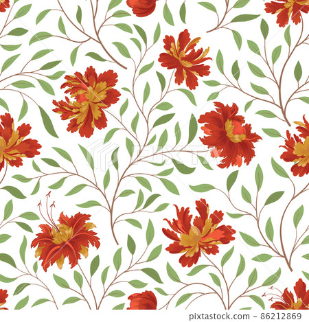 Floral pattern. Flower seamless background. Flourish ornamental fall garden texture. Orient ornament with fantastic flowers and leaves. Wonderland motives of the painting 86212869
