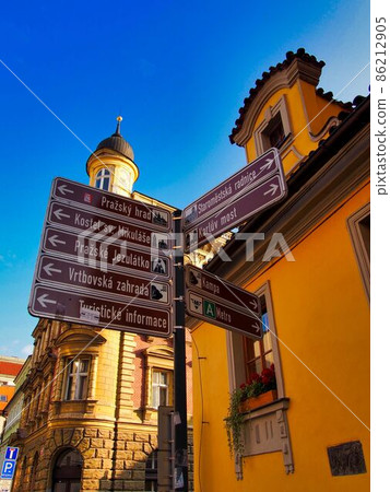 Fashionable streets and information boards in Prague Fashionable streets and information boards in Prague 86212905