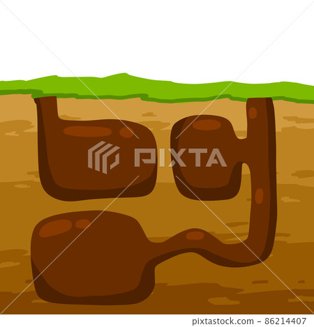 Animal hole and burrow. Scheme of hiding insects and rodents, mice in ground. Tunnels in ground. Underground background. Flat design 86214407