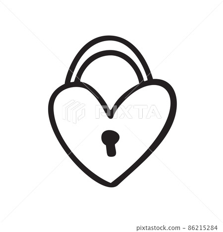 Hand drawn heart lock vector love icon for Valentines Day. Element for mobile concept and web design. Locked heart shaped padlock valentine. Symbol, logo illustration graphic 86215284