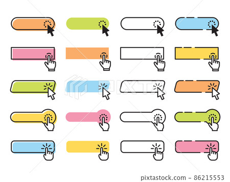 Click buttons. Clicked button, website buy interface elements. Internet page bar, cursor pointer and direction tools. Isolated computer design tidy set 86215553
