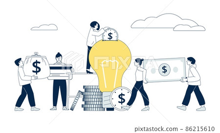 Crowdfunding concept. Investment idea, fund ideas for invest. Creative business startup. People donate money for project recent scene 86215610