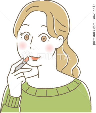 一個女人塗口紅的可愛插圖 一個女人塗口紅的可愛插圖 86215612