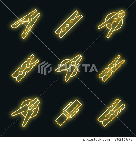 Clothes pins icons set vector neon 86215673