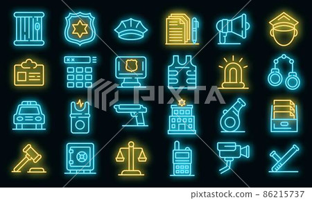 Police station icons set vector neon 86215737