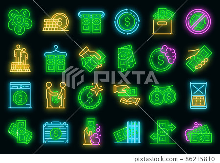 Money laundering icons set vector neon Money laundering icons set vector neon 86215810