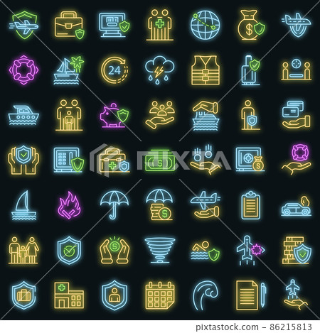 Family travel insurance icons set vector neon 86215813