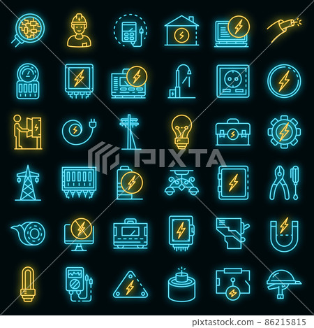Electrician service icons set vector neon 86215815