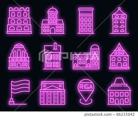 Riga icons set vector neon 86215842