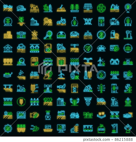 Farming robot icons set vector neon Farming robot icons set vector neon 86215888
