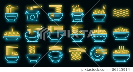 Ramen icons set vector neon 86215914