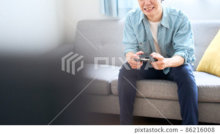 Men playing games at home 86216008