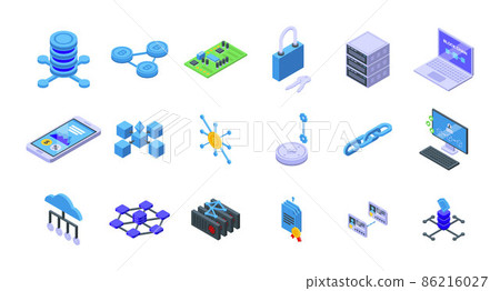 Block chain icons set, isometric style 86216027
