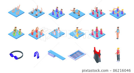 Synchronized swimming icons set, isometric style 86216046