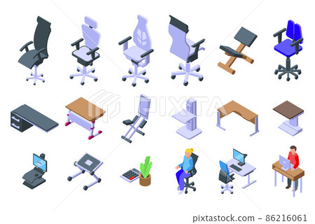 Ergonomic workplace icons set, isometric style 86216061