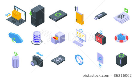 Backups icons set, isometric style Backups icons set, isometric style 86216062