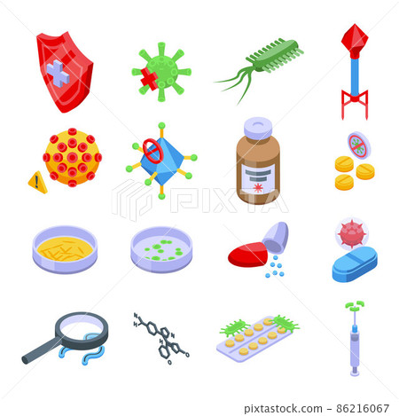 Antibiotic resistance icons set, isometric style 86216067
