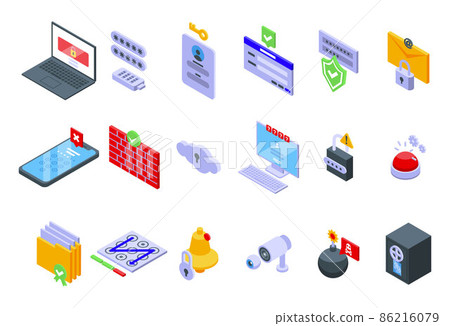 Password protection icons set, isometric style 86216079