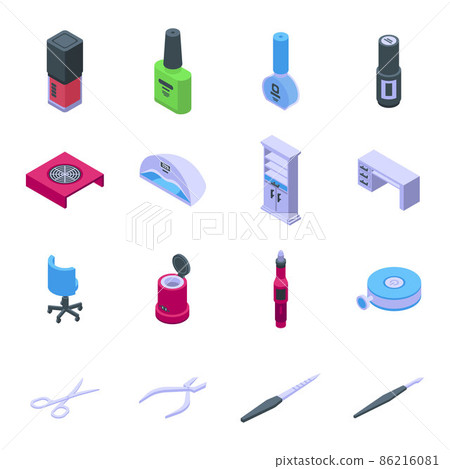 Equipment for manicure icons set, isometric style 86216081