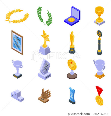 Winner awarding icons set, isometric style 86216082
