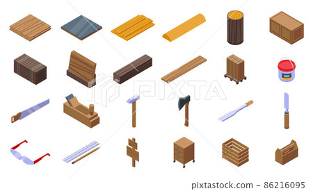 Plywood icons set, isometric style 86216095